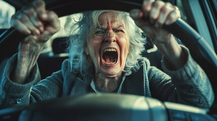 a woman screaming in her car