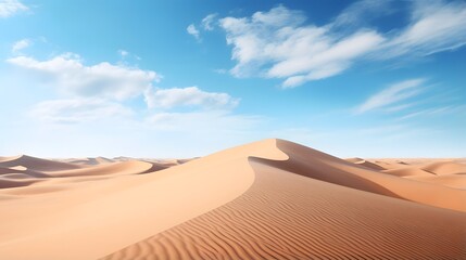 Fototapeta na wymiar Desert sand dunes panorama with blue sky and white clouds