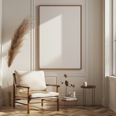 blank frame in a wall with elegant and light interiors