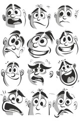 Fototapeta premium Collection of cartoon faces showing various emotions, perfect for educational materials