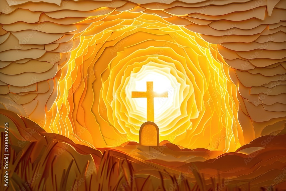 Poster A cross in the middle of a tunnel. Suitable for religious concepts