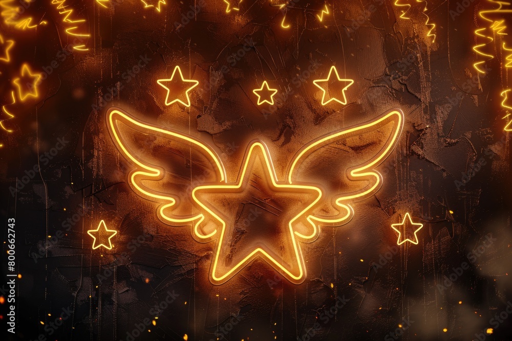 Poster A neon sign with a star in the middle, perfect for adding a pop of light to any setting