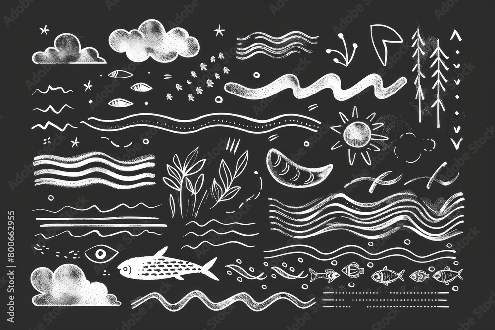 Aufkleber black and white drawing of a serene sea scene. suitable for various design projects