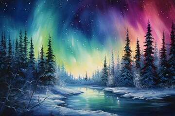 Breathtaking Aurora Borealis Over Snowy Landscape