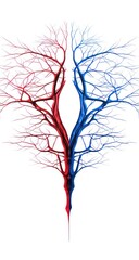 Branching blood vessels in red and blue