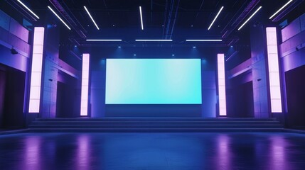 Blank mockup of a digital billboard in a concert venue showcasing sponsors and upcoming events. .