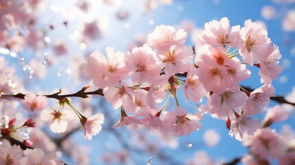 Blooming cherry blossoms against blue sky