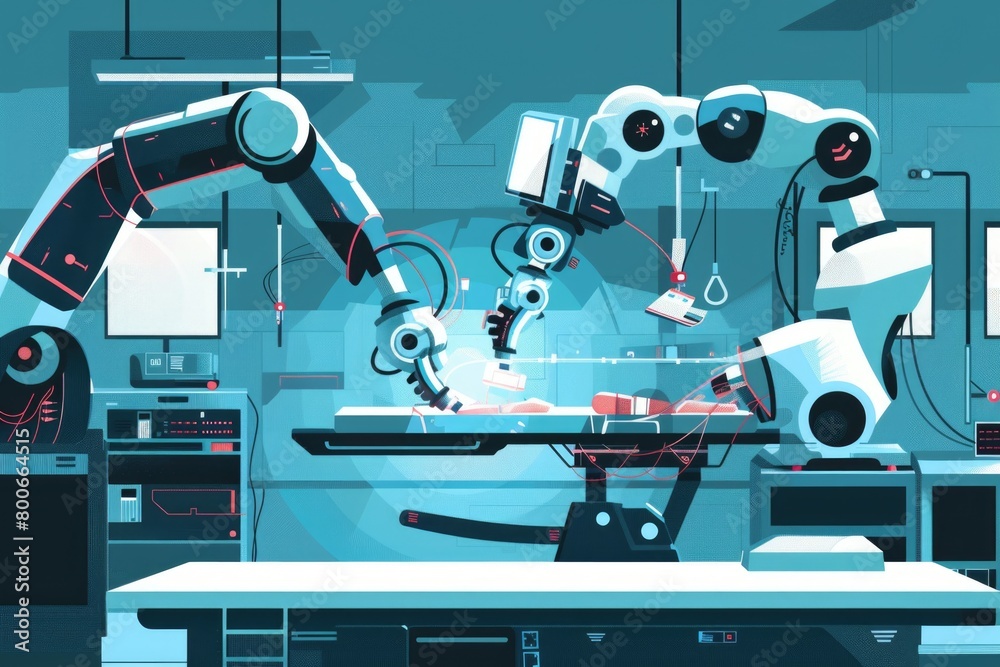 Aufkleber Group of robots working on a table. Suitable for technology and innovation concepts