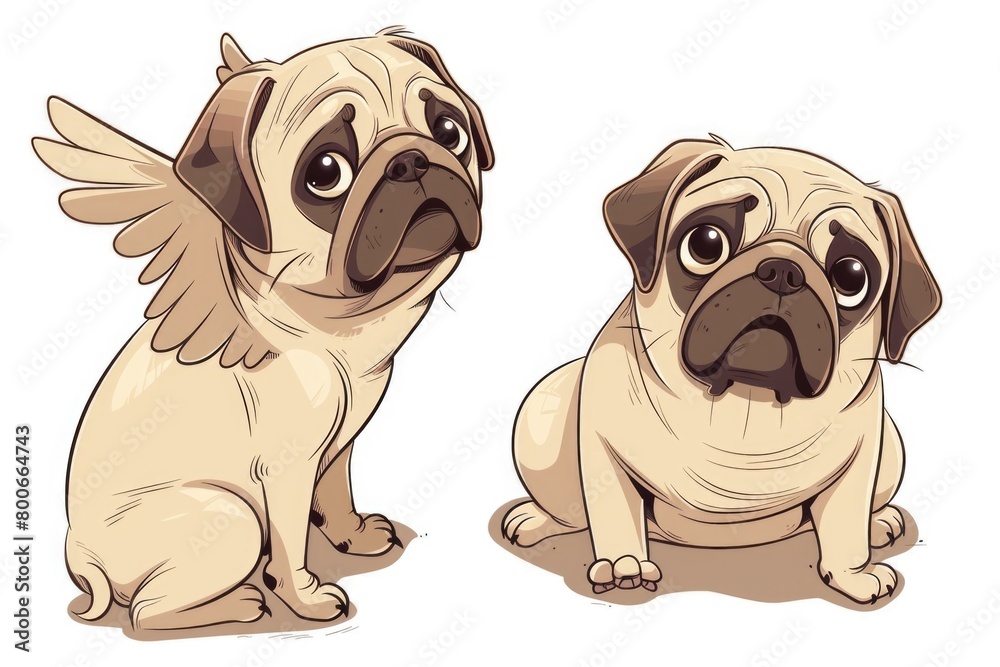 Sticker Two adorable pugs sitting side by side. Perfect for pet lovers and animal enthusiasts