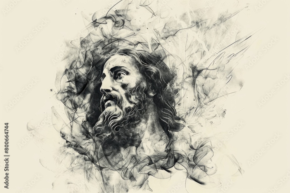 Poster detailed black and white illustration of a man with a beard. perfect for artistic projects and desig