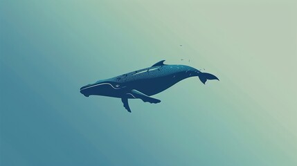 A minimalist image of a whale swimming freely in a clean, plastic-free ocean