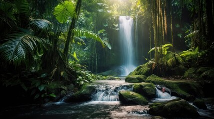 Lush Tropical Waterfall in Jungle Landscape