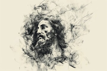 Fototapeta premium Detailed black and white illustration of a man with a beard. Perfect for artistic projects and design elements