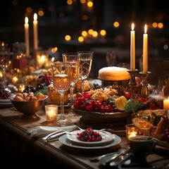 Festive table with cutlery and glasses of wine in restaurant