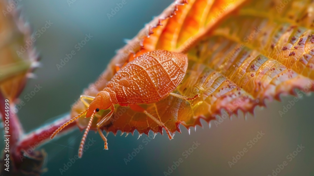 Aufkleber a bug sitting on a green leaf, perfect for nature and insect-related projects