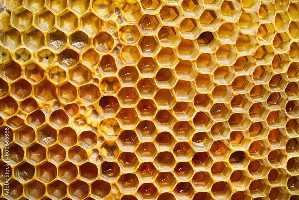Poster close up of a honeycomb filled with honey. suitable for food and nature themes