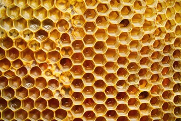 Close up of a honeycomb filled with honey. Suitable for food and nature themes