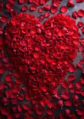 Romantic red rose petals heart shape