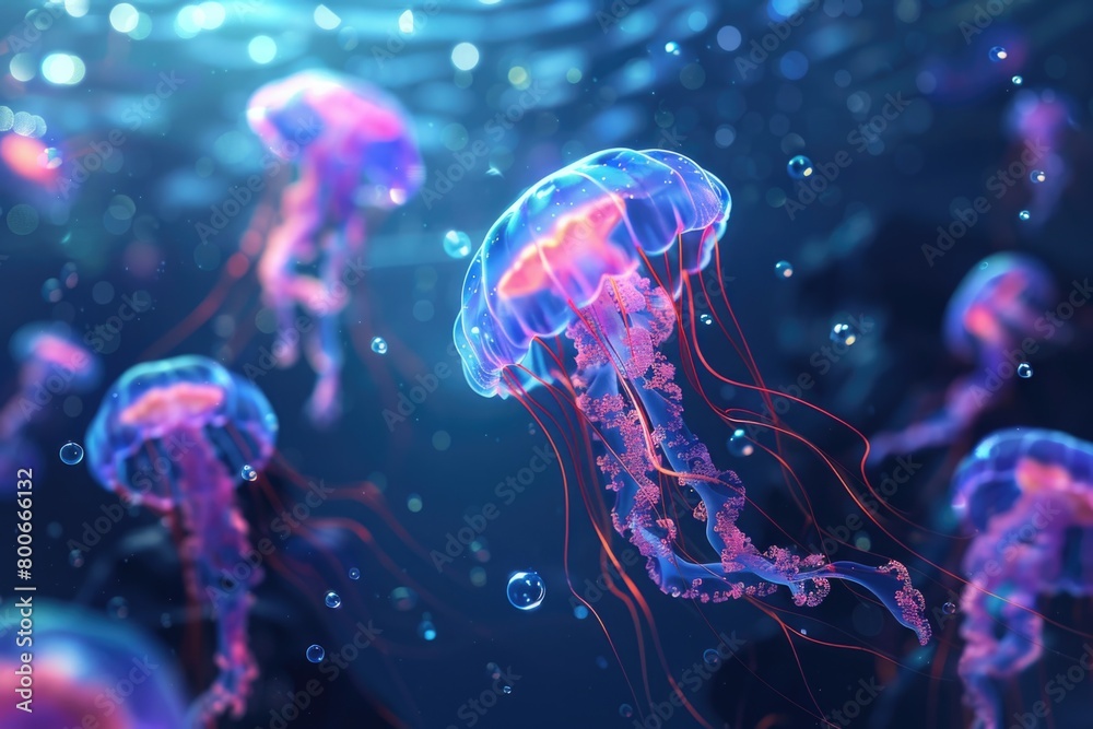 Poster a group of jellyfish floating in the water. ideal for nature and marine life concepts