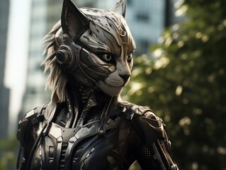 Fototapeta premium Futuristic Robotic Cat Warrior