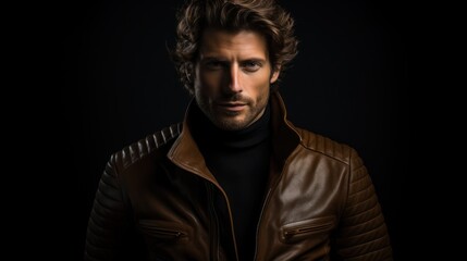 Obraz premium Rugged and Handsome Man in Leather Jacket