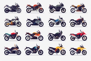 Set of colorful motorcycles, perfect for various design projects