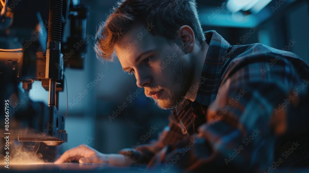 Poster A man working on a machine in a factory. Suitable for industrial concepts
