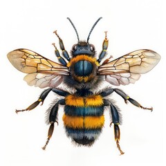 honeybee, top view isolated on a white background, realistic