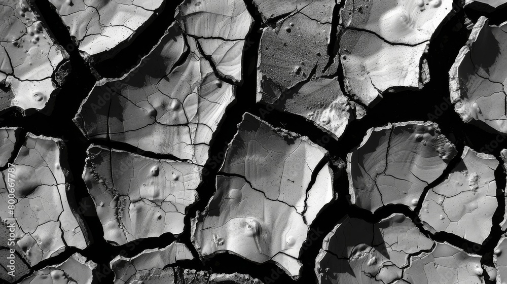 Aufkleber This image features an intricate pattern of dried mud cracks creating a natural abstract background with varying crack sizes