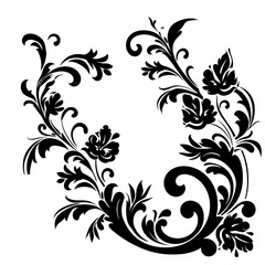 Ornament in stencil style, minimalist in flat black color with white background