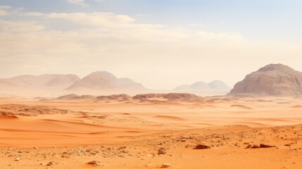 Fototapeta na wymiar Vast desert landscape with mountains in the distance