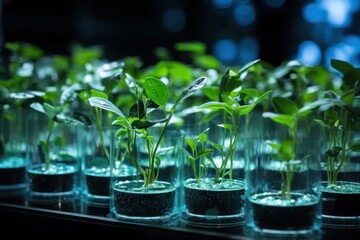 Seedlings growing in glass containers