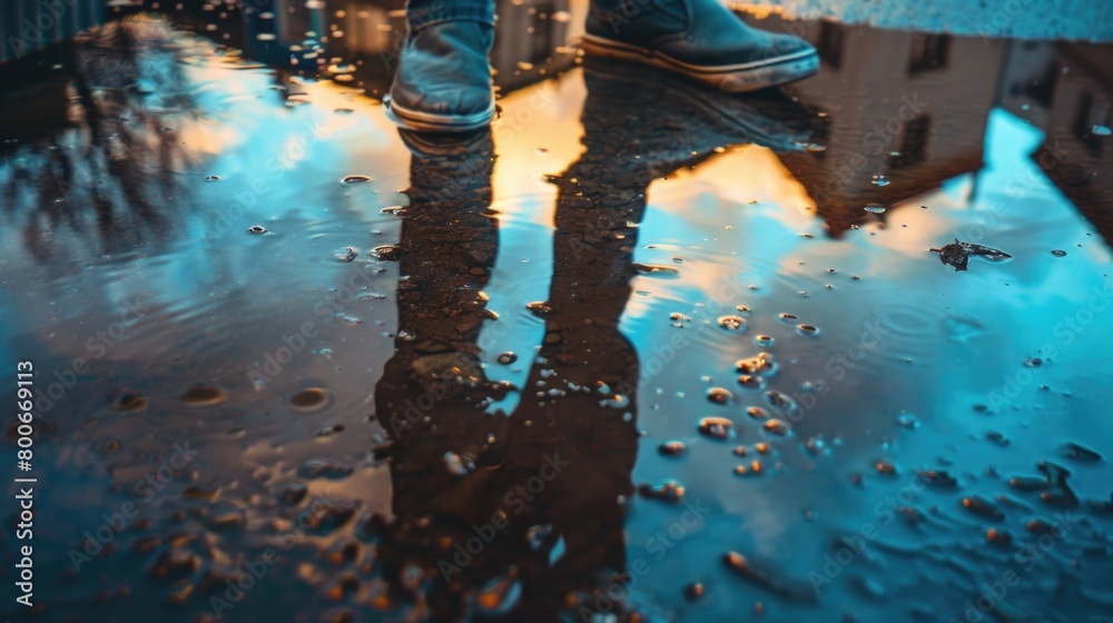 Poster person standing in the rain with an umbrella. suitable for weather-related concepts