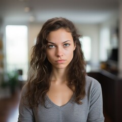 Thoughtful young woman with curly hair