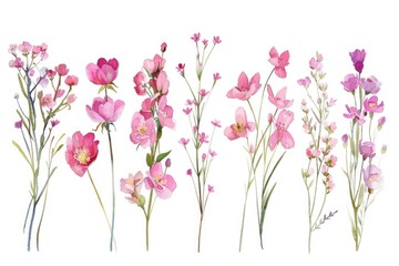 A group of pink flowers on a white background. Ideal for floral designs