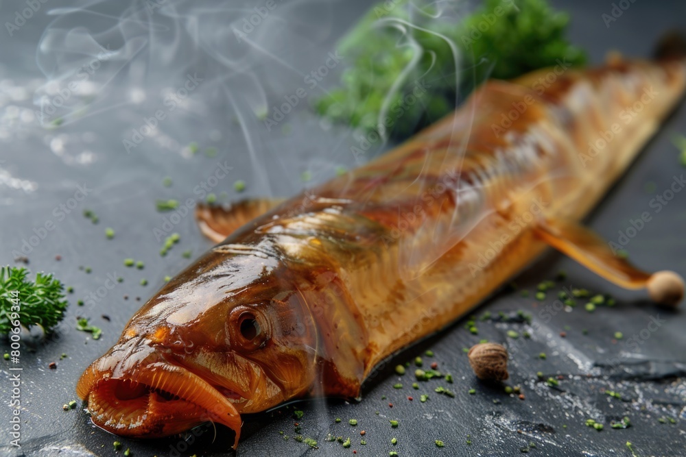 Poster a fish sitting on a table, suitable for various concepts