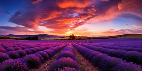 Vibrant Lavender Fields at Sunset