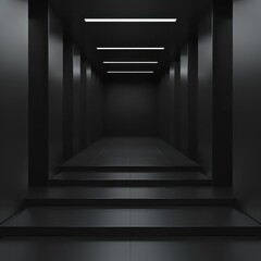 minimal and futuristic interiors with black background and black floor