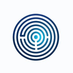 minimal symbol of a labyrinth in blue shade and flat design in white background
