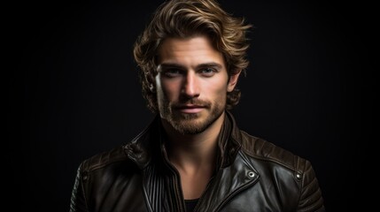 Obraz premium Rugged and Handsome Man in Leather Jacket