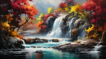 Vibrant Autumn Waterfall Landscape