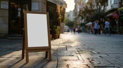 Blank mockup of a foldable sidewalk sign with a compact design for easy storage. .