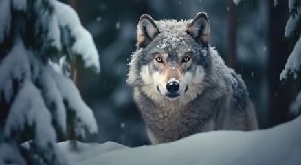 Obraz premium Majestic Wolf in Snowy Forest