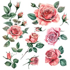 pink roses clipart elements like minimal watercolor