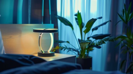 A bedside lamp that emits calming sleepinducing light frequencies based on scientific research..