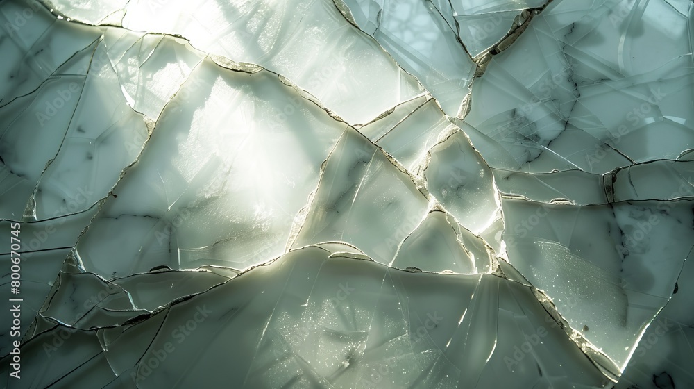 Poster A unique abstract close-up of ice cracks suffused with light, illustrating concepts such as fragility and change