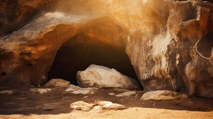 Mysterious cave entrance in the desert