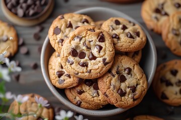 chocolate chip cookies in table flat lay