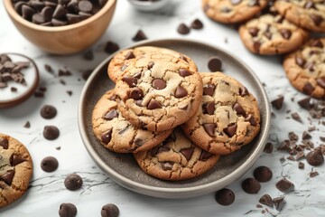 chocolate chip cookies in table flat lay