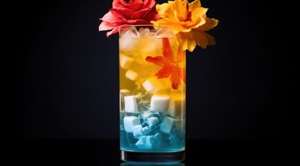 Colorful tropical cocktail with flowers